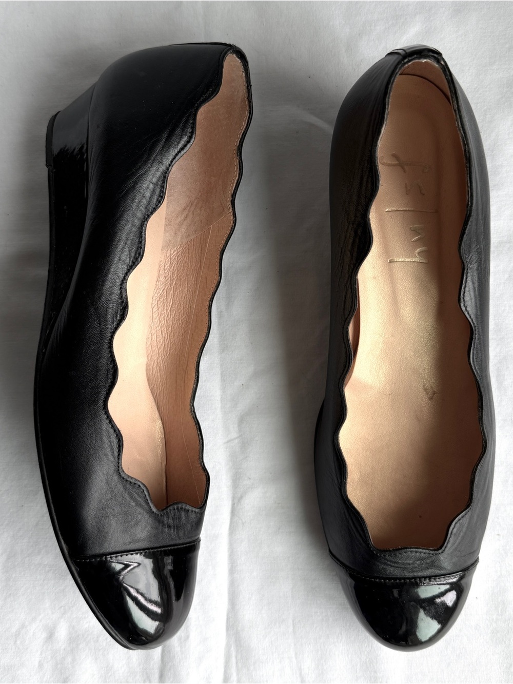 FS/NY French Sole NY fsny shoes black patent cap toe with scallop edge size 8.5